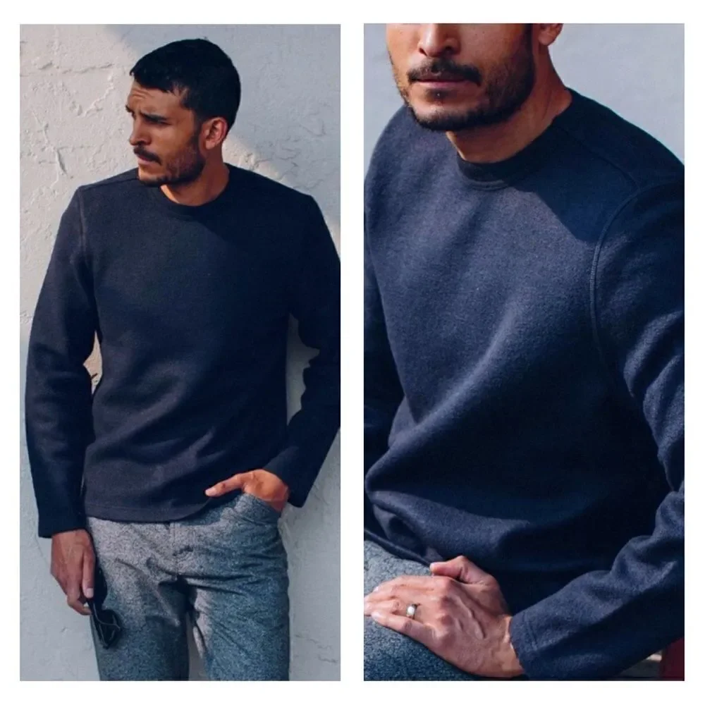 Taylor‎ Stitch The Weekend Crewneck pull over Navy Boiled Wool Sweater